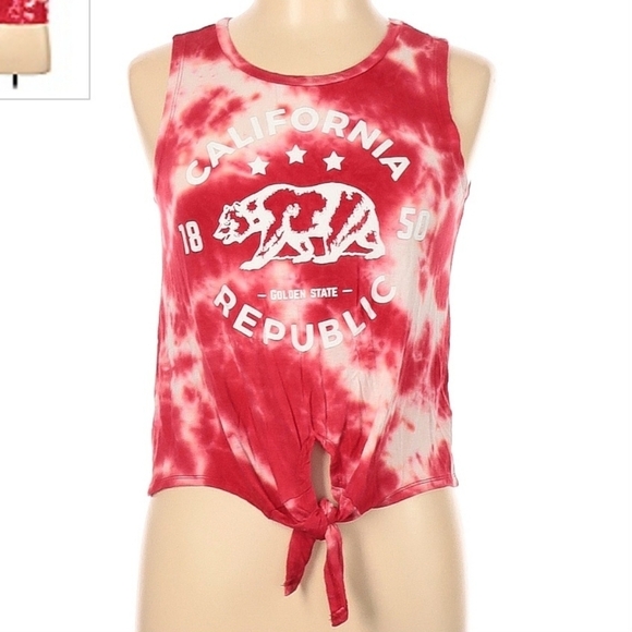 Rebel Sugar Red White Tie Dye Front Knot Tank Top Women's Large L California EUC - Picture 1 of 7